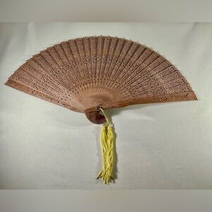 New Bamboo Decorative Fan Hand Held Folding with Yellow Tassel w/ Box Beautiful